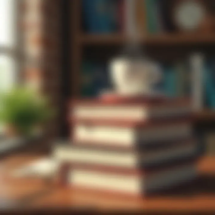 Books stacked with a coffee cup, symbolizing knowledge and inspiration for entrepreneurs.