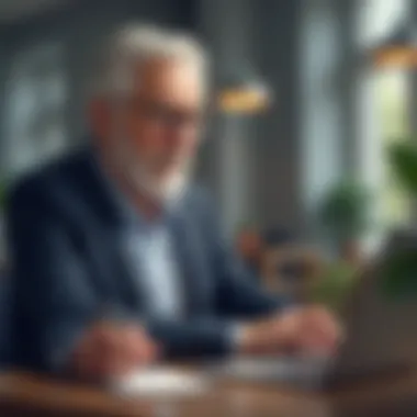 An older individual engaging in a virtual meeting